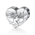 Charm a cuore in argento sterling S925 con rilievo Cupido per bracciali e gioielli - Stile Cuore Svuotato con Rilievo di Cupido (20 ZZ0075)