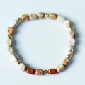 Natural Imperial Stone beads bracelet with irregular columns and golden metallic accents - Red-Brown Earthy Yellow White Natural Pattern (BC590-8)