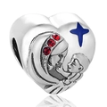 Ciondolo cuore in argento 925 con rilievo della Vergine Maria e zirconi rossi - Stile Cuore con Rilievo della Madonna e del Bambino (12 X411)