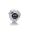 Cuenta del zodiaco en plata S925 con piedra preciosa negra y circonitas blancas - Leo (X472)