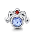 Cuenta de zodiaco en plata S925 con gema azul claro, detalles rojos y relieves grabados - Libra (X474)