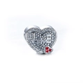 Ciondolo a cuore in argento S925 con incisione Love e pietre rosse per bracciali DIY - Stile Cuore Rosso Pavimentato con Lettera LOVE (21 ZZ0076)