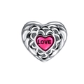 Charm a cuore in argento S925 con fiori rosa e incisione LOVE per bracciali - Stile Petalo Cuore Rosa con Lettera LOVE (23 ZZ0081)