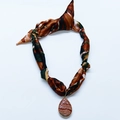 Leopard print silk scarf necklace featuring a faceted teardrop agate pendant - Marble Pattern Teardrop Lattice Style (NS02-19)