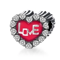 Ciondolo a cuore in argento S925 con smalto rosso, zirconi e incisione Love - Stile Lettera LOVE con Cuore Rosso e Strass (19 ZZ0074)