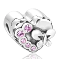 Ciondolo cuore in argento sterling S925 con pietre rosa e motivo a farfalla - Stile Cuore Farfalla con Strass Rosa (6 X168)