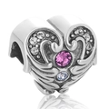Charm a cuore in argento S925 con zirconi rosa e ali per bracciali fai da te - Stile Ala con Pietra Principale Cuore Rosa (8 X284)