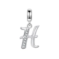 Pendentif lettre H en argent sterling S925 avec zircons pour bracelets DIY - Lettre H