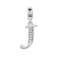 Pendentif lettre J en argent sterling S925 poli avec six pierres de zircon brillantes - Lettre J