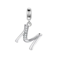 Pendentif lettre M en argent sterling S925 poli avec pierres brillantes pour bijoux - M
