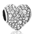 Charm a cuore in argento S925 con pavé di zirconi per bracciali fai-da-te eleganti - Stile Cuore Interamente Pavimentato con Strass (7 X238)