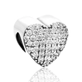 Charm a cuore in argento S925 con pavé di zirconi cubici per bracciali fai-da-te - Stile Cuore Semplice Pavimentato con Strass (9 X320)