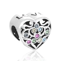 Perla a cuore in argento S925 con gemme colorate e incisione LOVE per gioielli DIY - Stile Cuore Svuotato LOVE con Pietre Colorate (10 X336)