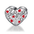Charm a cuore in argento S925 con design ad albero rosso per bracciali a perle - Stile Cuore Albero dell'Amore Rosso e Argento (22 ZZ0079)