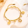 Chic gold titanium steel hip hop bracelet with Elizabeth coin charms and U letter pendant - Queen Portrait - Letter U (7837)