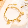 Gold chain bracelet featuring Elizabeth II coins and letter R charm on display - Queen Portrait - Letter R (7843)