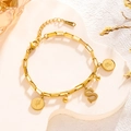 Hip-hop style gold stainless steel chain bracelet with retro coin pendants and letter S - Queen Portrait - Letter S (7847)