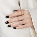 Polished gold plated titanium steel ring with double row of pavé set round zircon stones - US 5 / Double Row Gold