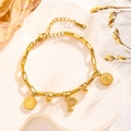 Gold paperclip chain bracelet with letter P pendant and coin charms for women - Queen Portrait - Letter P (7835)