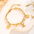 Gold titanium steel bracelet with letter X and coin charms on white heart stone - Queen Portrait - Letter X (7842)
