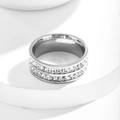Bague en acier inoxydable poli argenté avec double rangée de zircons carrés - Taille 5 / Style Double Rangée (3347) / Argent