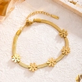 Elegant 18K gold-plated stainless steel butterfly daisy flower snake bone chain bracelet - Blade Chrysanthemum Bracelet (M504) / Gold