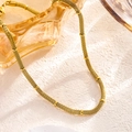 Minimalist gold mesh chain necklace with decorative cylindrical beads and lobster clasp - Bamboo Mesh Necklace (8955) / Gold