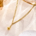 Collana in titanio placcato oro 18K con catena a graffetta e ciondolo a sfera lucida - Collana con Perle Tonde (8965)