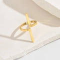Minimalist 14k gold plated stainless steel open ring with parallel geometric bar design - US 6 / Gold