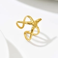 Gold plated stainless steel starfish open ring with natural biomimetic texture for women - US 7 / Geometric Starfish Style