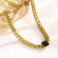 Collana a catena cubana grossa in acciaio al titanio dorato con ciondolo quadrato nero - Collana Oro (81067)