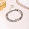 Bracelet gourmette en acier inoxydable argenté poli avec plaque en métal rectangulaire - Bracelet Poli (70033) / Argent