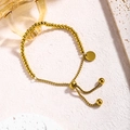 Bracciale regolabile in acciaio inossidabile dorato con perline e ciondolo rotondo - Oro