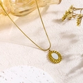 Retro gold plated stainless steel necklace with white shell oval pendant and snake chain - White Shell Necklace (81258) / Gold with White