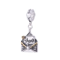 Ασημένιο S925 charm φάκελος με χάραγμα Thank You και μικρό χρυσό λουλούδι - Φάκελος Ευχαριστιών (S218)