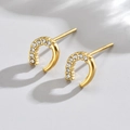 Elegant gold U-shape stud earrings with shimmering clear crystals in polished finish - Gold Earrings