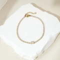 Bracciale tennis dorato con zircone centrale quadrato e chiusura a moschettone - Oro 18K / Oro Zircone Bianco