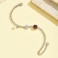 Elegant stainless steel bracelet with red ruby square, crystal disc and pearl charm - Silver