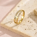 Minimalist gold-plated stainless steel ring with geometric zircon inlay on stone - Size 6 / Geometric Link Style (JZ6704) / Gold