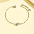 Polished silver stainless steel Evil Eye bead bracelet with blue crystal inlay - 18K Gold / Bracelet-Steel(SL7317-S)