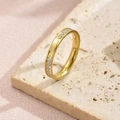 Detailed macro shot of a gold-plated stainless steel ring with zircon stone inlay - Size 6 / Pave Thin Style (JZ6726) / Gold
