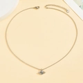Silver beaded stainless steel bracelet with blue crystal evil eye pendant and zircon stones - 18K Gold / Necklace-Steel(XL13703-S)
