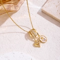 Golden titanium steel necklace with zircon heart and white enamel rose flower pendant - Heart Rose Style (81450)
