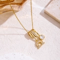 Elegant gold titanium steel necklace featuring a horseshoe zircon pendant and square crystal - Square Zirconia Style (81451)