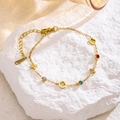 Elegante bracciale in acciaio inossidabile placcato oro 18k con trifoglio e zirconi colorati - Braccialetto di Diamanti Colorati a Rombo (70089) / Oro