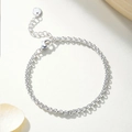 S925 Silber Gliederkette Armband mit Karabinerverschluss und Bling Bling Anhänger - 14k / Silber