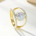 Detail of gold-plated double-band ring with aurora borealis rhinestones and hollow design - US 7 / Circular Pave Style (JZ1961)