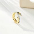 Macro detail of a double-layer spiral ring with gold plating and paved cubic zirconia - US 6 / Line Inlaid Style (JZ6980)