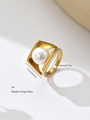 Square gold geometric ring with large white pearl inlay size 8 minimalist design - US 8 / Gold Plated Imitation Pearl Style