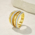 Luxurious gold wide multi-layer ring with sparkling pave crystals and curved design - US 6 / Multi-layer Line Style (JZ6972)